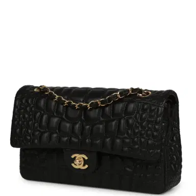 Chanel Chanel Medium Classic Croc Embossed Double Flap Bag Black Lambskin Gold Hardware | Thumbnail 5 Chanel Chanel Medium Classic Croc Embossed Double Flap Bag Black Lambskin Gold Hardware | Thumbnail 5