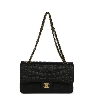 Chanel Chanel Medium Classic Croc Embossed Double Flap Bag Black Lambskin Gold Hardware | Thumbnail 7 Chanel Chanel Medium Classic Croc Embossed Double Flap Bag Black Lambskin Gold Hardware | Thumbnail 7