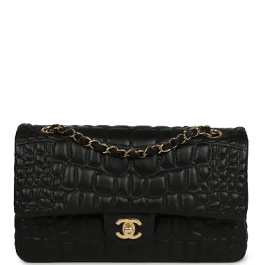 Chanel Chanel Medium Classic Croc Embossed Double Flap Bag Black Lambskin Gold Hardware | Thumbnail 1 Chanel Chanel Medium Classic Croc Embossed Double Flap Bag Black Lambskin Gold Hardware | Thumbnail 1