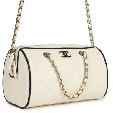 Chanel Chanel Mini Timeless Classic Barrel Bag with Chain White and Black Lambskin Light Gold Hardware | Thumbnail 2 Chanel Chanel Mini Timeless Classic Barrel Bag with Chain White and Black Lambskin Light Gold Hardware | Thumbnail 2