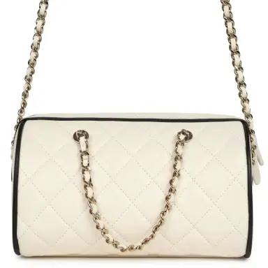 Chanel Chanel Mini Timeless Classic Barrel Bag with Chain White and Black Lambskin Light Gold Hardware | Thumbnail 4 Chanel Chanel Mini Timeless Classic Barrel Bag with Chain White and Black Lambskin Light Gold Hardware | Thumbnail 4