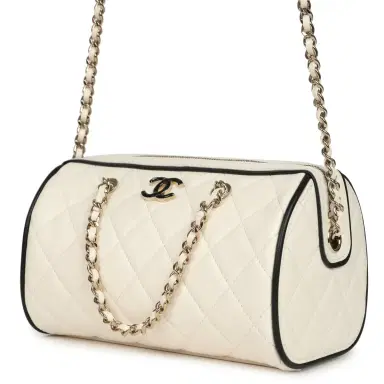Chanel Chanel Mini Timeless Classic Barrel Bag with Chain White and Black Lambskin Light Gold Hardware | Thumbnail 5 Chanel Chanel Mini Timeless Classic Barrel Bag with Chain White and Black Lambskin Light Gold Hardware | Thumbnail 5
