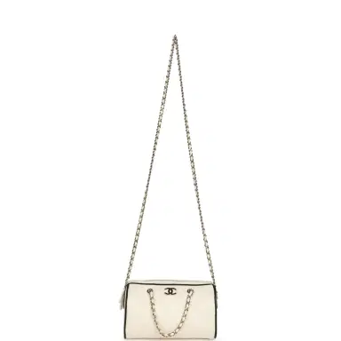 Chanel Chanel Mini Timeless Classic Barrel Bag with Chain White and Black Lambskin Light Gold Hardware | Thumbnail 7 Chanel Chanel Mini Timeless Classic Barrel Bag with Chain White and Black Lambskin Light Gold Hardware | Thumbnail 7