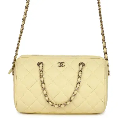 Chanel Chanel Mini Timeless Classic Barrel Bag with Chain Yellow Shiny Caviar Light Gold Hardware | Thumbnail 1 Chanel Chanel Mini Timeless Classic Barrel Bag with Chain Yellow Shiny Caviar Light Gold Hardware | Thumbnail 1