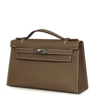 HERMÈS Hermes Kelly Pochette Etoupe Swift Palladium Hardware | Thumbnail 5 HERMÈS Hermes Kelly Pochette Etoupe Swift Palladium Hardware | Thumbnail 5
