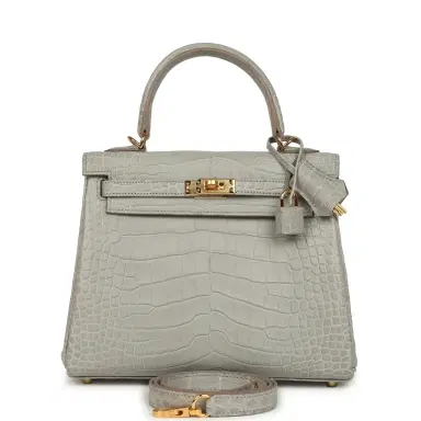 HERMÈS Hermes Kelly Retourne 25 Gris Perle Matte Alligator Gold Hardware | Thumbnail 1 HERMÈS Hermes Kelly Retourne 25 Gris Perle Matte Alligator Gold Hardware | Thumbnail 1