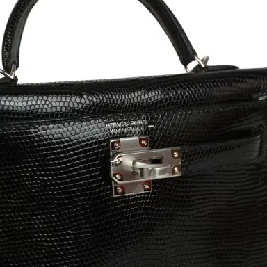 HERMÈS Hermes Kelly Sellier 20 Black Shiny Lizard Palladium Hardware | Thumbnail 7 HERMÈS Hermes Kelly Sellier 20 Black Shiny Lizard Palladium Hardware | Thumbnail 7