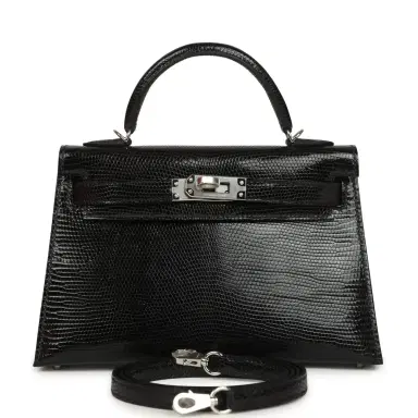 HERMÈS Hermes Kelly Sellier 20 Black Shiny Lizard Palladium Hardware | Thumbnail 1 HERMÈS Hermes Kelly Sellier 20 Black Shiny Lizard Palladium Hardware | Thumbnail 1