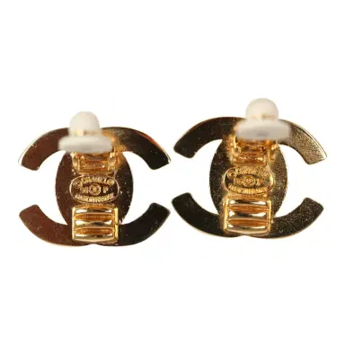 Chanel Vintage Chanel 24K Gold Plated Small CC Turnlock Earrings | Thumbnail 3 Chanel Vintage Chanel 24K Gold Plated Small CC Turnlock Earrings | Thumbnail 3