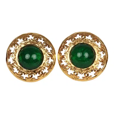 Chanel Vintage Chanel Round Gripoix Earrings Green Gold Plated Hardware | Thumbnail 1 Chanel Vintage Chanel Round Gripoix Earrings Green Gold Plated Hardware | Thumbnail 1