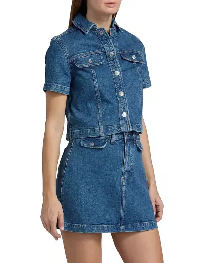 PAIGE Women's Elly Crop Denim Shirt - Laguna - Size XS | Thumbnail 4 PAIGE Women's Elly Crop Denim Shirt - Laguna - Size XS | Thumbnail 4