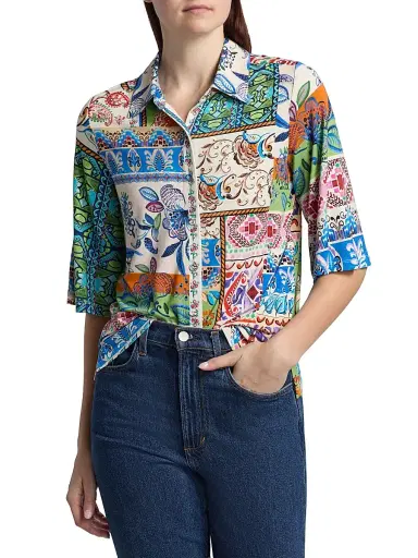 Johnny Was Women's The Janie Printed Shirt - Armeria Mix | Thumbnail 3 Johnny Was Women's The Janie Printed Shirt - Armeria Mix | Thumbnail 3