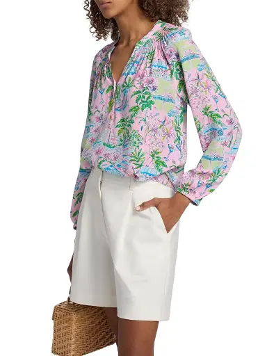 Lilly Pulitzer Women's Elsa Silk Top - Conch Shell Pink Sunny Dee - Size Large | Thumbnail 4 Lilly Pulitzer Women's Elsa Silk Top - Conch Shell Pink Sunny Dee - Size Large | Thumbnail 4