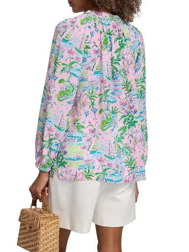 Lilly Pulitzer Women's Elsa Silk Top - Conch Shell Pink Sunny Dee - Size Large | Thumbnail 5 Lilly Pulitzer Women's Elsa Silk Top - Conch Shell Pink Sunny Dee - Size Large | Thumbnail 5