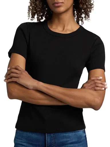 Veronica Beard Women's Pruitt Rib-Knit Cotton-Blend T-Shirt - Black - Size Large | Thumbnail 6 Veronica Beard Women's Pruitt Rib-Knit Cotton-Blend T-Shirt - Black - Size Large | Thumbnail 6