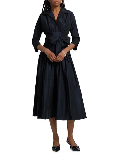 Teri Jon by Rickie Freeman Women's Taffeta Cocktail Midi-Shirtdress - Navy - Size 14 | Thumbnail 2 Teri Jon by Rickie Freeman Women's Taffeta Cocktail Midi-Shirtdress - Navy - Size 14 | Thumbnail 2