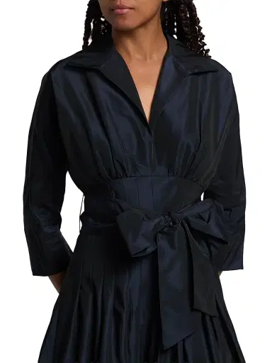 Teri Jon by Rickie Freeman Women's Taffeta Cocktail Midi-Shirtdress - Navy - Size 14 | Thumbnail 6 Teri Jon by Rickie Freeman Women's Taffeta Cocktail Midi-Shirtdress - Navy - Size 14 | Thumbnail 6