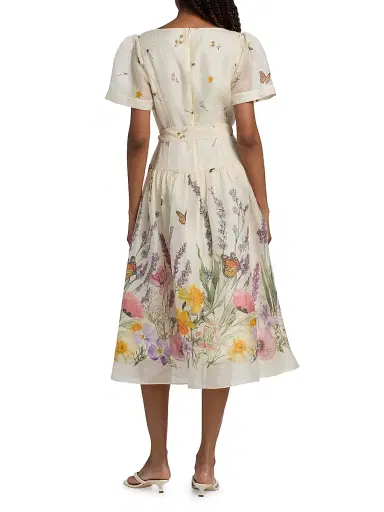 Teri Jon by Rickie Freeman Women's Floral-Print Linen-Silk Midi-Dress | Thumbnail 5 Teri Jon by Rickie Freeman Women's Floral-Print Linen-Silk Midi-Dress | Thumbnail 5