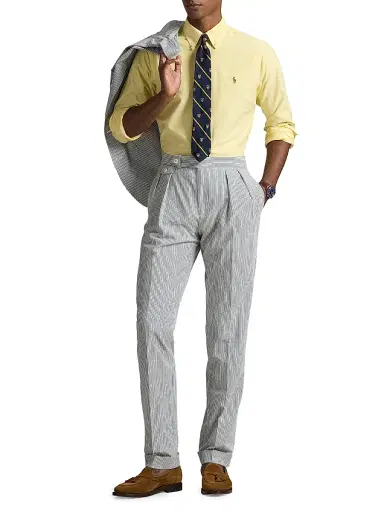 Polo Ralph Lauren Men's Pinstriped Cotton Seersucker Pleated-Front Pants | Thumbnail 2 Polo Ralph Lauren Men's Pinstriped Cotton Seersucker Pleated-Front Pants | Thumbnail 2