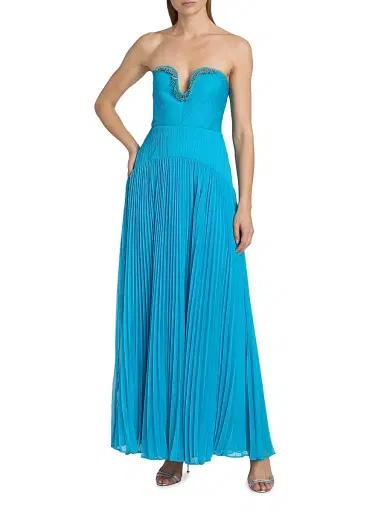 Amur Women's Fiora Beaded Pleated Strapless Maxi Dress - Azura - Size 00 | Thumbnail 2 Amur Women's Fiora Beaded Pleated Strapless Maxi Dress - Azura - Size 00 | Thumbnail 2