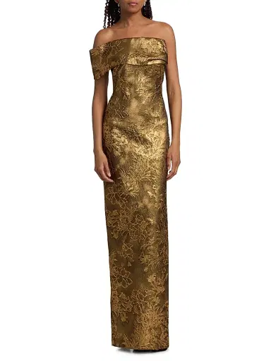 PAMELLA ROLAND Women's Floral Brocade Asymmetric Column Gown | Thumbnail 3 PAMELLA ROLAND Women's Floral Brocade Asymmetric Column Gown | Thumbnail 3