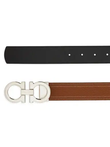FERRAGAMO Men's Double Gancini Adjustable Leather Belt - Natural Resort | Thumbnail 4 FERRAGAMO Men's Double Gancini Adjustable Leather Belt - Natural Resort | Thumbnail 4