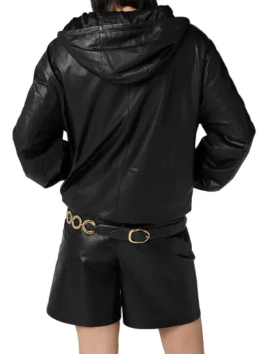 Miu Miu Women's Nappa Leather Hoodie Jacket - Black | Thumbnail 3 Miu Miu Women's Nappa Leather Hoodie Jacket - Black | Thumbnail 3