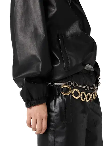 Miu Miu Women's Nappa Leather Hoodie Jacket - Black | Thumbnail 4 Miu Miu Women's Nappa Leather Hoodie Jacket - Black | Thumbnail 4