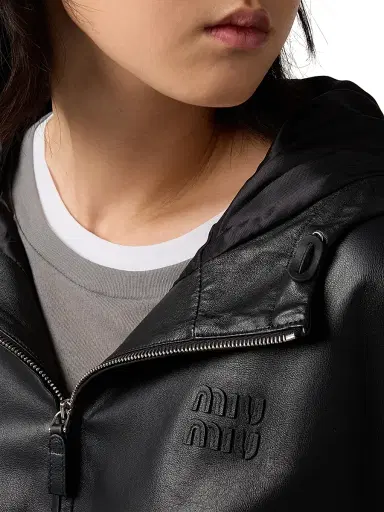 Miu Miu Women's Nappa Leather Hoodie Jacket - Black | Thumbnail 5 Miu Miu Women's Nappa Leather Hoodie Jacket - Black | Thumbnail 5