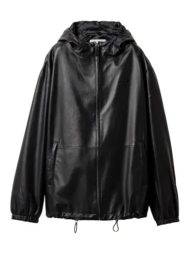 Miu Miu Women's Nappa Leather Hoodie Jacket - Black | Thumbnail 1 Miu Miu Women's Nappa Leather Hoodie Jacket - Black | Thumbnail 1