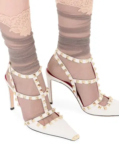 Valentino Garavani Women's Rockstud 100MM Kidskin Pumps - White | Thumbnail 7 Valentino Garavani Women's Rockstud 100MM Kidskin Pumps - White | Thumbnail 7