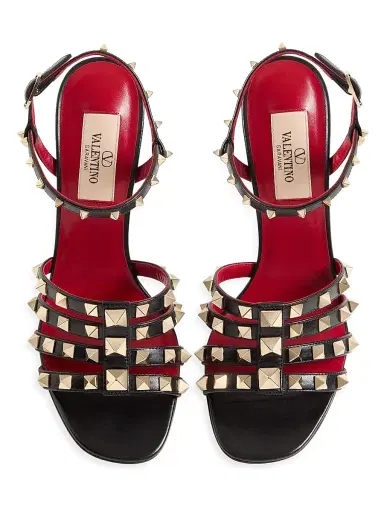 Valentino Garavani Women's Rockstud 100MM Kidskin Sandals - Black | Thumbnail 4 Valentino Garavani Women's Rockstud 100MM Kidskin Sandals - Black | Thumbnail 4