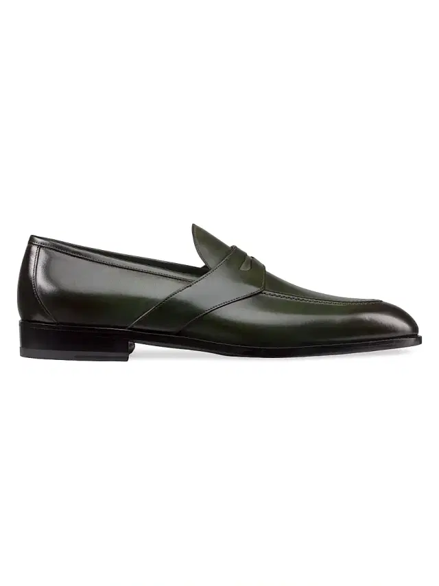 Men's Antique Calfskin Leather Loafers - Dark Green Men's Antique Calfskin Leather Loafers - Dark Green