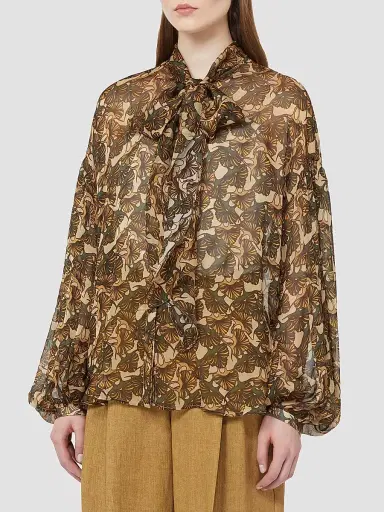 Max Mara Women's Printed Silk Chiffon Blouse - Natural | Thumbnail 2 Max Mara Women's Printed Silk Chiffon Blouse - Natural | Thumbnail 2