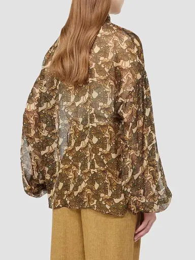 Max Mara Women's Printed Silk Chiffon Blouse - Natural | Thumbnail 3 Max Mara Women's Printed Silk Chiffon Blouse - Natural | Thumbnail 3