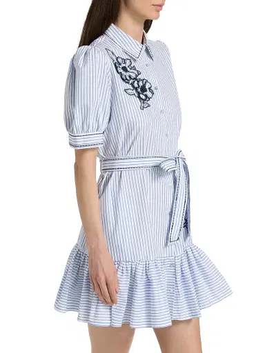 Cinq à Sept Women's Zadie Floral Embroidered Pinstriped Minidress | Thumbnail 4 Cinq à Sept Women's Zadie Floral Embroidered Pinstriped Minidress | Thumbnail 4