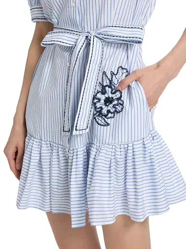 Cinq à Sept Women's Zadie Floral Embroidered Pinstriped Minidress | Thumbnail 6 Cinq à Sept Women's Zadie Floral Embroidered Pinstriped Minidress | Thumbnail 6