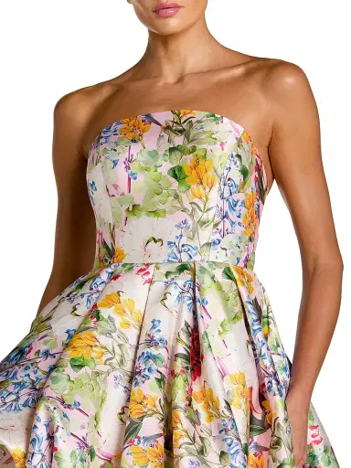 Mac Duggal Women's Floral Mikado Strapless High-Low Bubble Hem Gown - Pastel Multi - Size 14 | Thumbnail 3 Mac Duggal Women's Floral Mikado Strapless High-Low Bubble Hem Gown - Pastel Multi - Size 14 | Thumbnail 3
