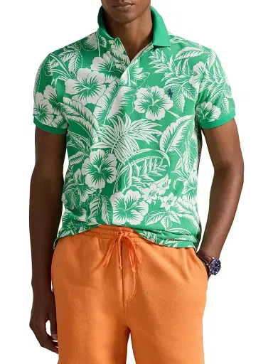 Polo Ralph Lauren Men's Tropical-Print Mesh-Knit Cotton Polo Shirt | Thumbnail 3 Polo Ralph Lauren Men's Tropical-Print Mesh-Knit Cotton Polo Shirt | Thumbnail 3