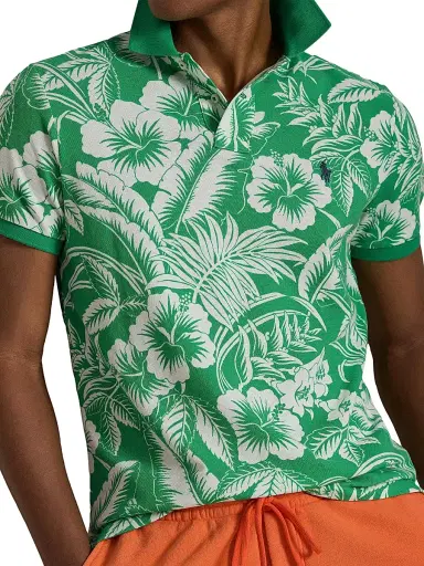 Polo Ralph Lauren Men's Tropical-Print Mesh-Knit Cotton Polo Shirt | Thumbnail 5 Polo Ralph Lauren Men's Tropical-Print Mesh-Knit Cotton Polo Shirt | Thumbnail 5