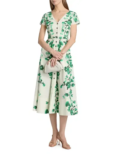 Saloni Women's Zoey Floral Button-Front Midi-Dress - Saffier Vines - Size 2 | Thumbnail 2 Saloni Women's Zoey Floral Button-Front Midi-Dress - Saffier Vines - Size 2 | Thumbnail 2