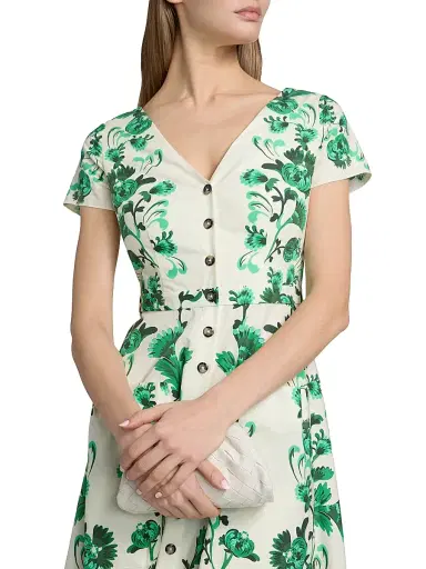 Saloni Women's Zoey Floral Button-Front Midi-Dress - Saffier Vines - Size 2 | Thumbnail 6 Saloni Women's Zoey Floral Button-Front Midi-Dress - Saffier Vines - Size 2 | Thumbnail 6
