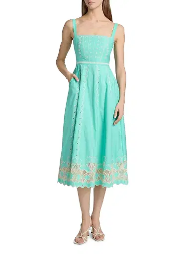 Saloni Women's Aurora Embroidered Cotton Midi-Dress - Freshmint Trellis - Size 12 | Thumbnail 2 Saloni Women's Aurora Embroidered Cotton Midi-Dress - Freshmint Trellis - Size 12 | Thumbnail 2