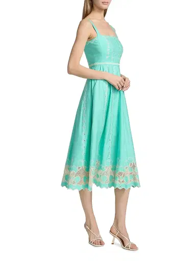 Saloni Women's Aurora Embroidered Cotton Midi-Dress - Freshmint Trellis - Size 12 | Thumbnail 4 Saloni Women's Aurora Embroidered Cotton Midi-Dress - Freshmint Trellis - Size 12 | Thumbnail 4