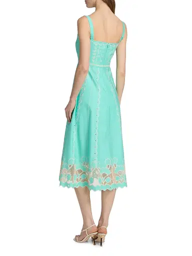 Saloni Women's Aurora Embroidered Cotton Midi-Dress - Freshmint Trellis - Size 12 | Thumbnail 5 Saloni Women's Aurora Embroidered Cotton Midi-Dress - Freshmint Trellis - Size 12 | Thumbnail 5