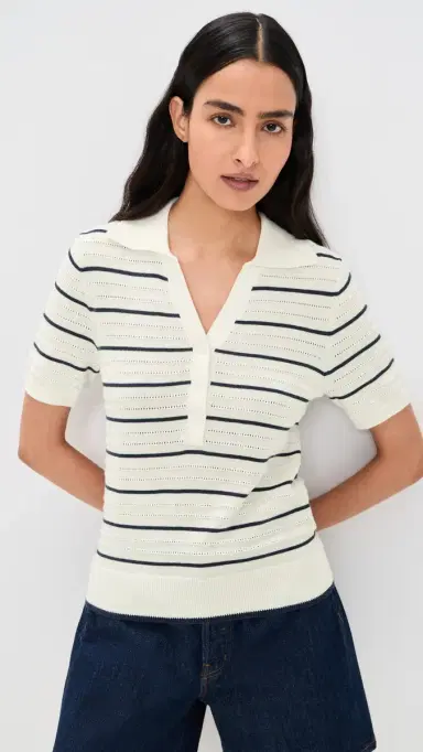 Varley Wren Knit Polo White/Blue Nights | Thumbnail 2 Varley Wren Knit Polo White/Blue Nights | Thumbnail 2