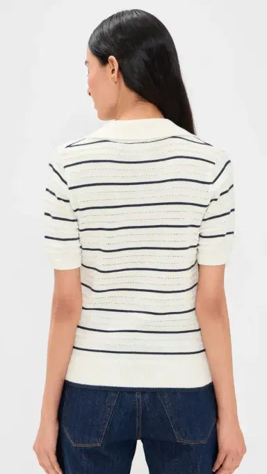 Varley Wren Knit Polo White/Blue Nights | Thumbnail 3 Varley Wren Knit Polo White/Blue Nights | Thumbnail 3