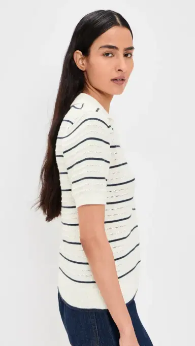 Varley Wren Knit Polo White/Blue Nights | Thumbnail 4 Varley Wren Knit Polo White/Blue Nights | Thumbnail 4