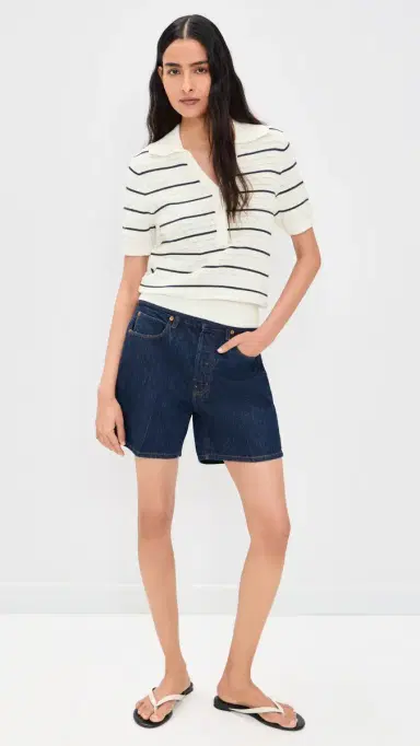 Varley Wren Knit Polo White/Blue Nights | Thumbnail 5 Varley Wren Knit Polo White/Blue Nights | Thumbnail 5