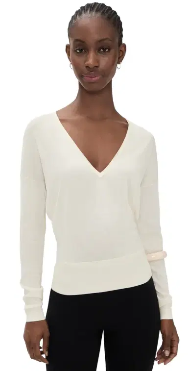 RENGGLI Silk Cashmere V Neck Sweater Flat White | Thumbnail 1 RENGGLI Silk Cashmere V Neck Sweater Flat White | Thumbnail 1